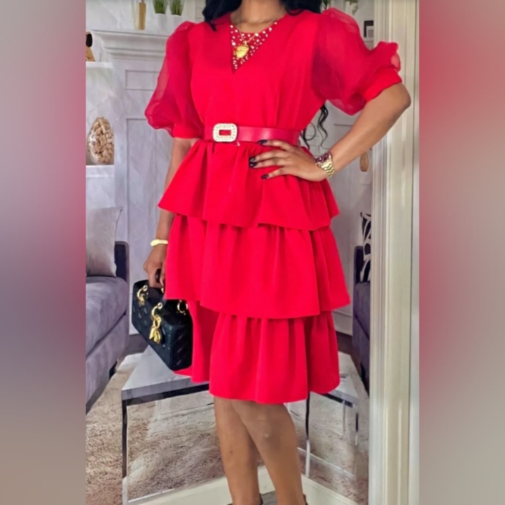 Red midi dress